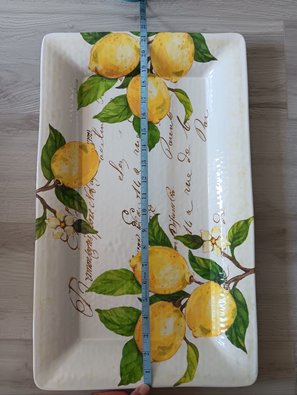 Nicole Miller Home Lemon Fruit Serving Tray Melamine White Yellow Green 21.5" - Picture 6 of 11
